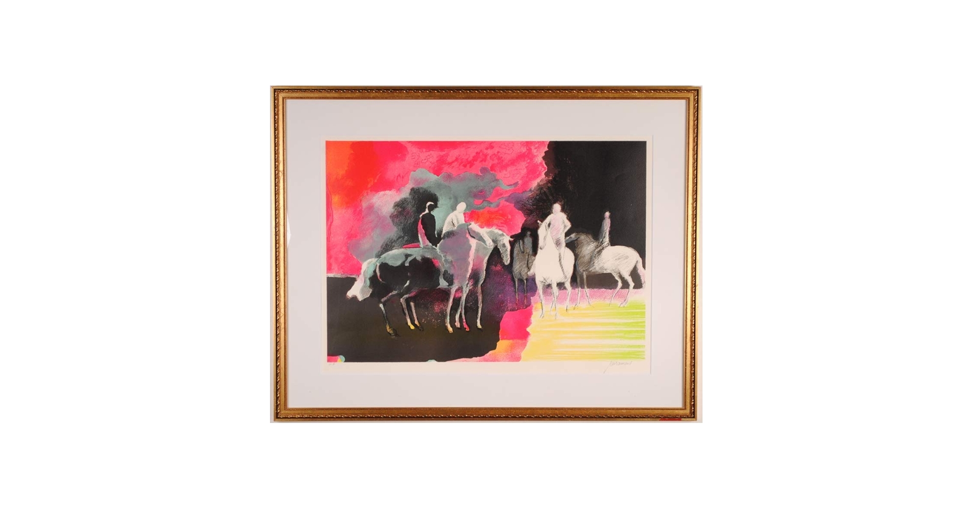 Amazon.co.jp: 馬 絵画 リトグラフ 版画 ポール・ギヤマン 「5頭